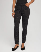 Chico's Stone Embellished Girlfriend Slim Ankle Jeans BLACK