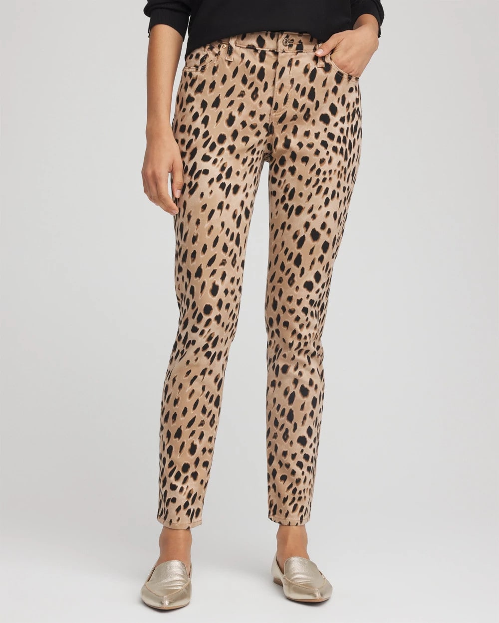 Chico's Leopard Girlfriend Slim Ankle Jeans CARAMEL APPLE