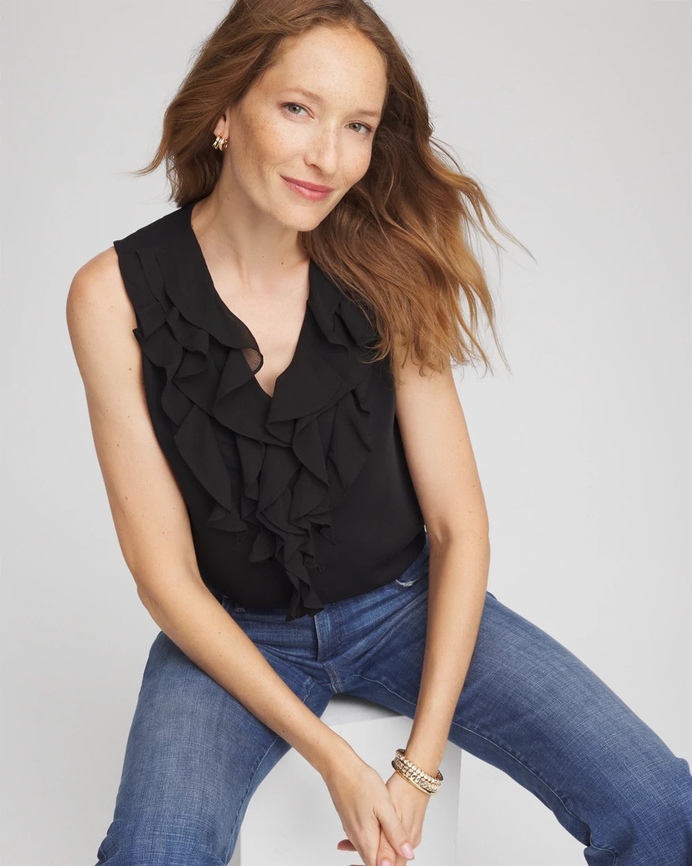 Chico's Satin Ruffle Tank BLACK