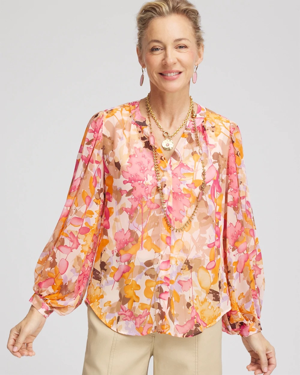 Chico's Split-Neck Blouse SUNSET DUNES