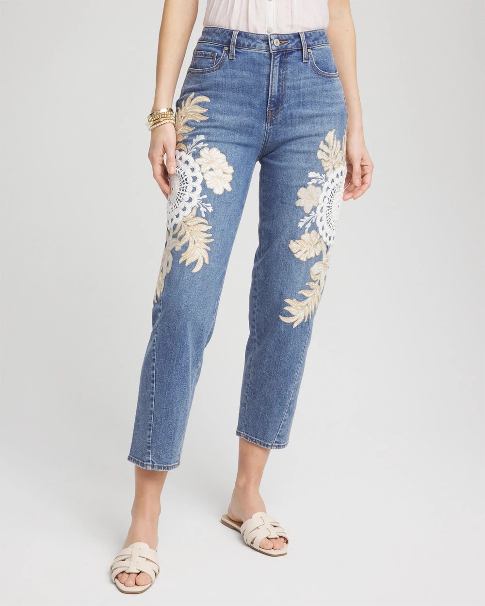 Chico's Embellished Tapered Cropped Jean ALICANTE INDIGO