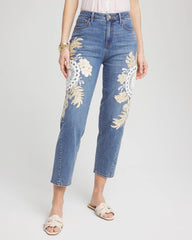 Chico's Embellished Tapered Cropped Jean ALICANTE INDIGO