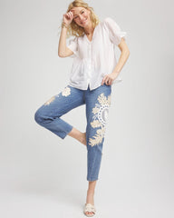 Chico's Embellished Tapered Cropped Jean ALICANTE INDIGO
