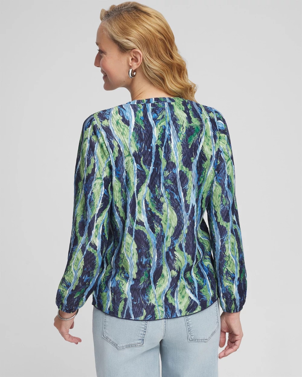 Chico's Ocean Plume Crinkle Top PASSPORT BLUE