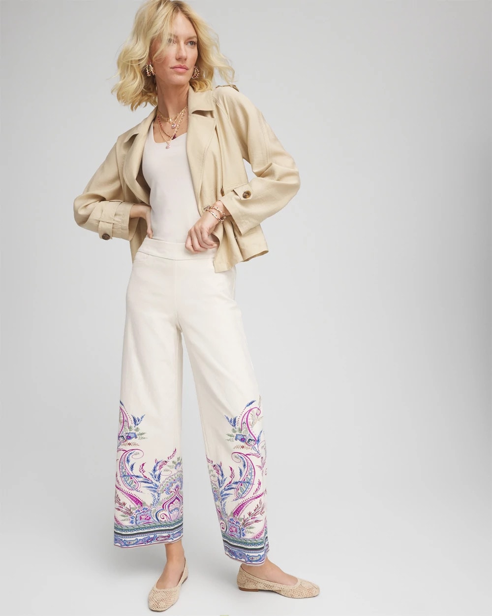 Chico's Brigitte™ Paisley Wide-Leg Cropped Pants VANILLA CREAM