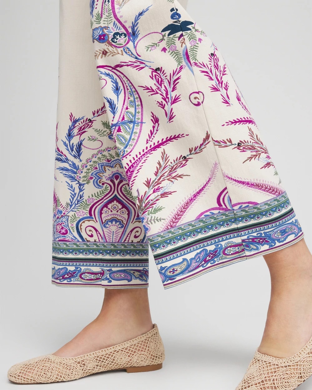 Chico's Brigitte™ Paisley Wide-Leg Cropped Pants VANILLA CREAM