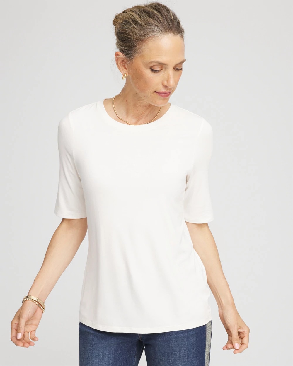 Chico's Elbow Sleeve Tee ECRU