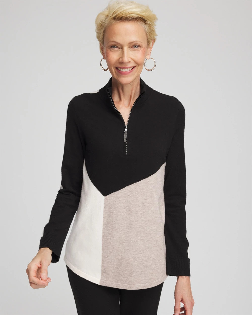 Chico's Zenergy® Luxe Colorblock Half-Zip Pullover SOFT TAUPE HEATHER
