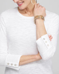 Chico's 3/4 Sleeve Button Tee ALABASTER