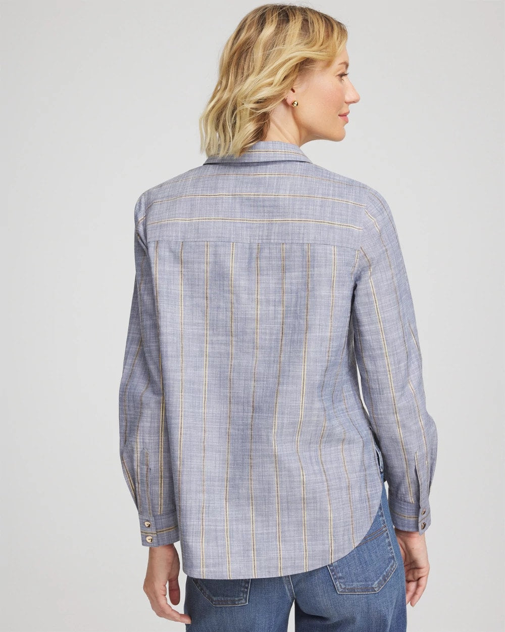 Chico's Striped Soft Denim Popover INDIGO