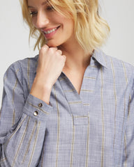 Chico's Striped Soft Denim Popover INDIGO