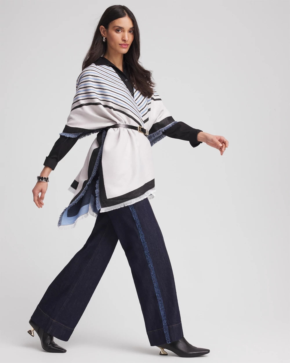 Chico's Woven Reversible Ruana PASSPORT BLUE