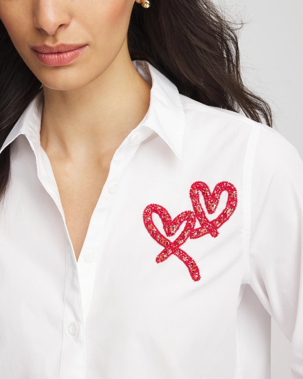 Chico's Crystal Heart Poplin Shirt ALABASTER