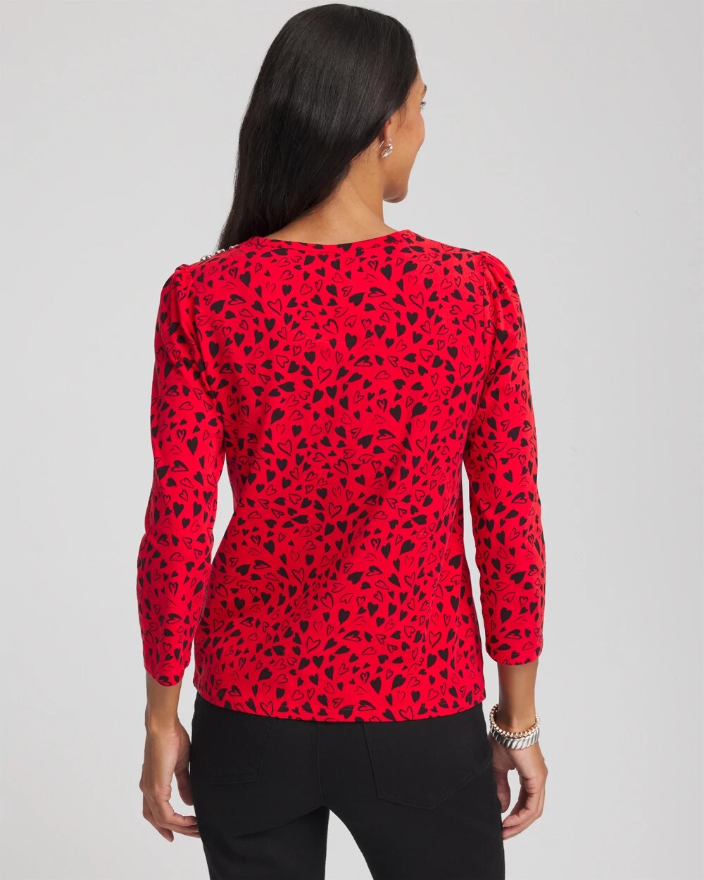 Chico's Lover Girl Button Heart Tee LOVE LETTER RED