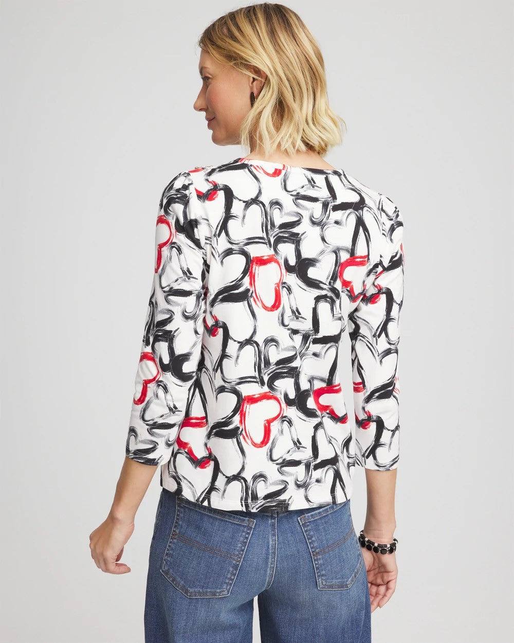 Chico's Love Brush Button Heart Tee BLACK