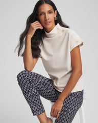 Chico's Ottoman Cap Sleeve Tee WHITE TRUFFLE
