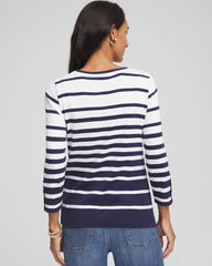 Chico's Striped 3/4 Sleeve Perfect Tee PASSPORT BLUE
