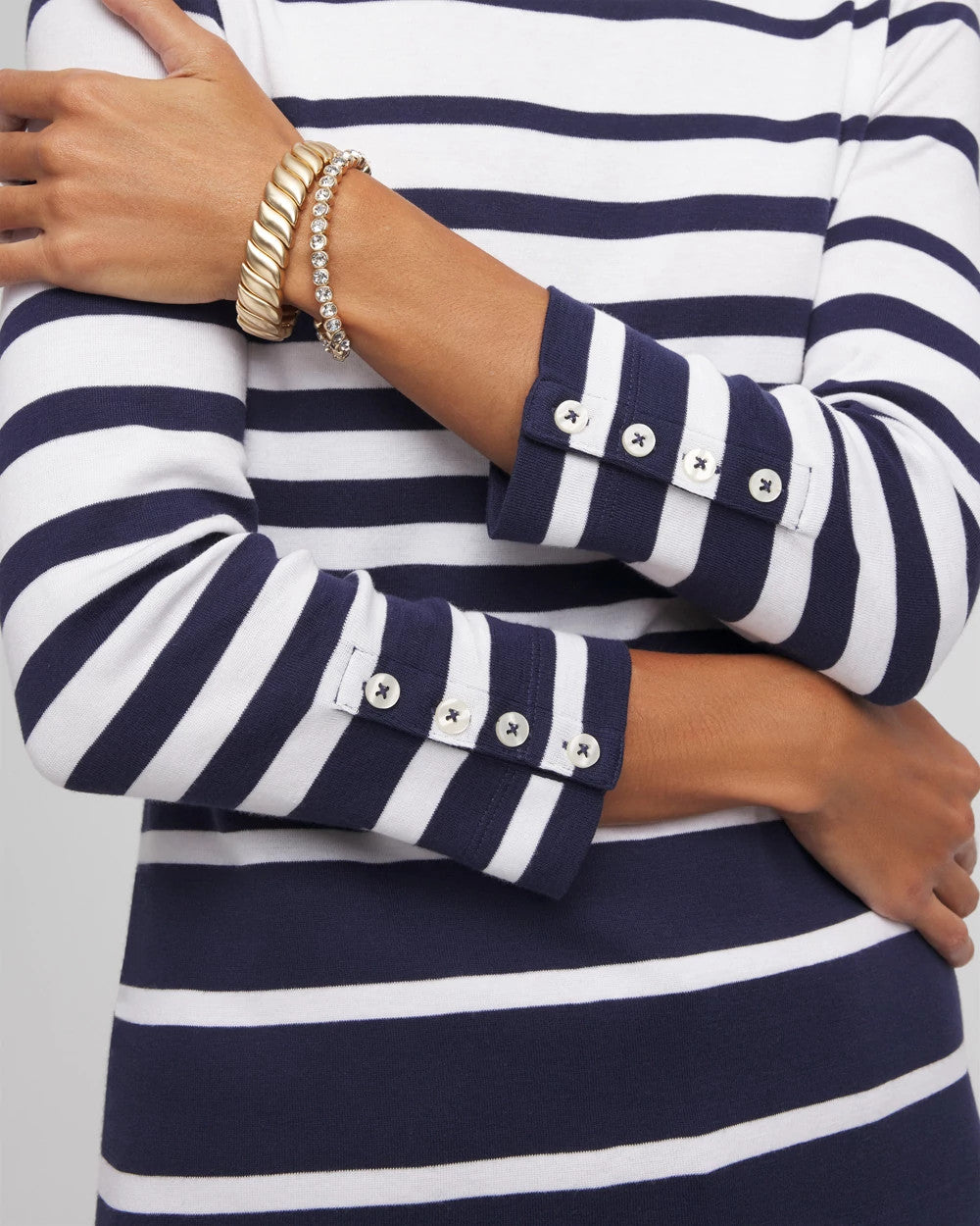 Chico's Striped 3/4 Sleeve Perfect Tee PASSPORT BLUE