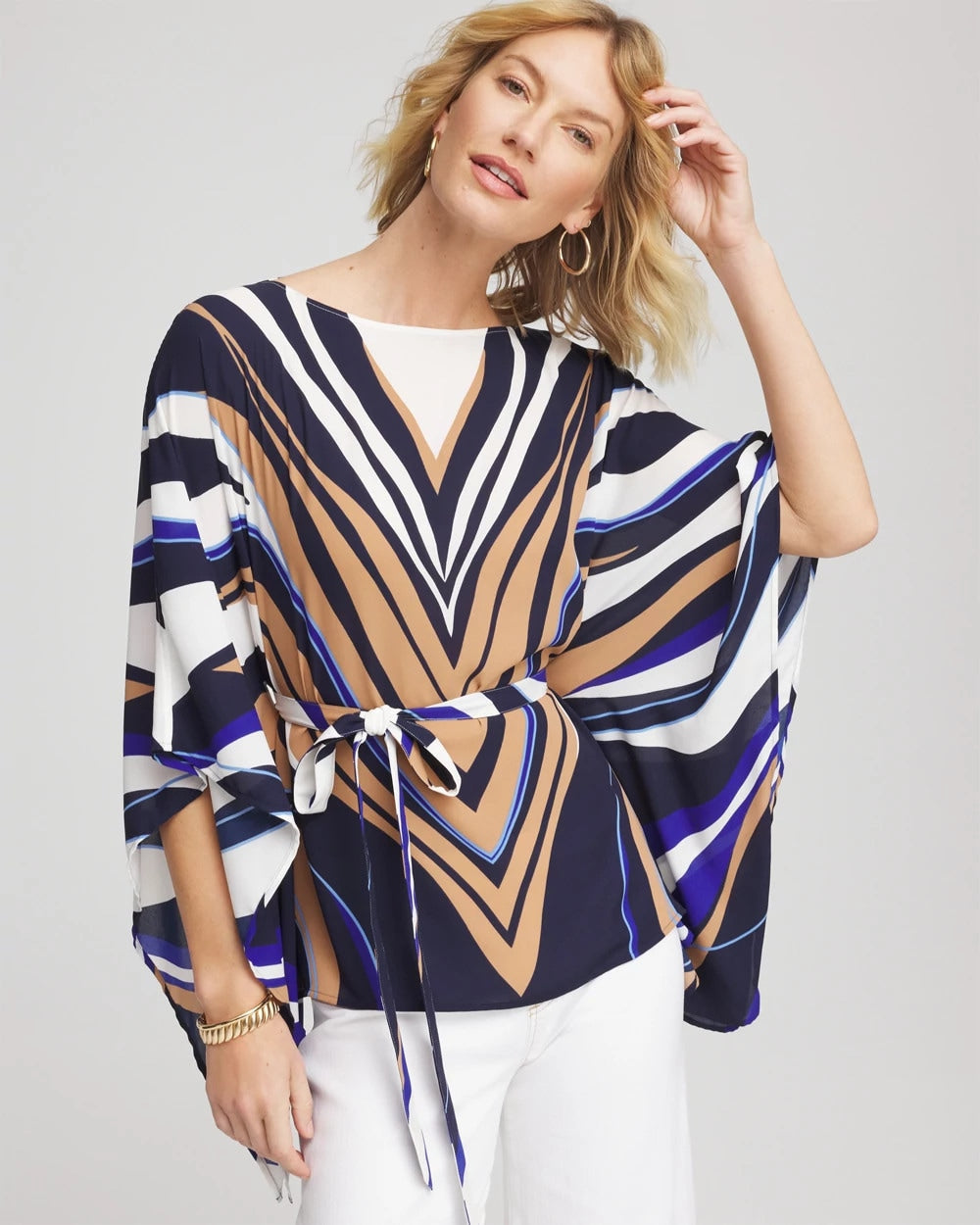 Chico's Voyage Belted Poncho PASSPORT BLUE