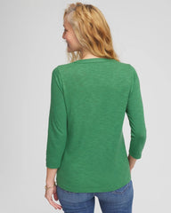 Chico's Slub Splitneck Button Tee JARDIN GREEN