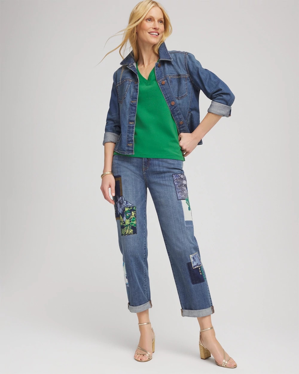 Chico's 3/4 Sleeve Perfect Tee JARDIN GREEN