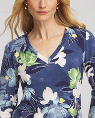 Chico's Printed 3/4 Sleeve Perfect Tee PASSPORT BLUE