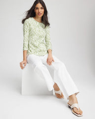 Chico's Pima Button Sleeve Tee GRASSY GREEN