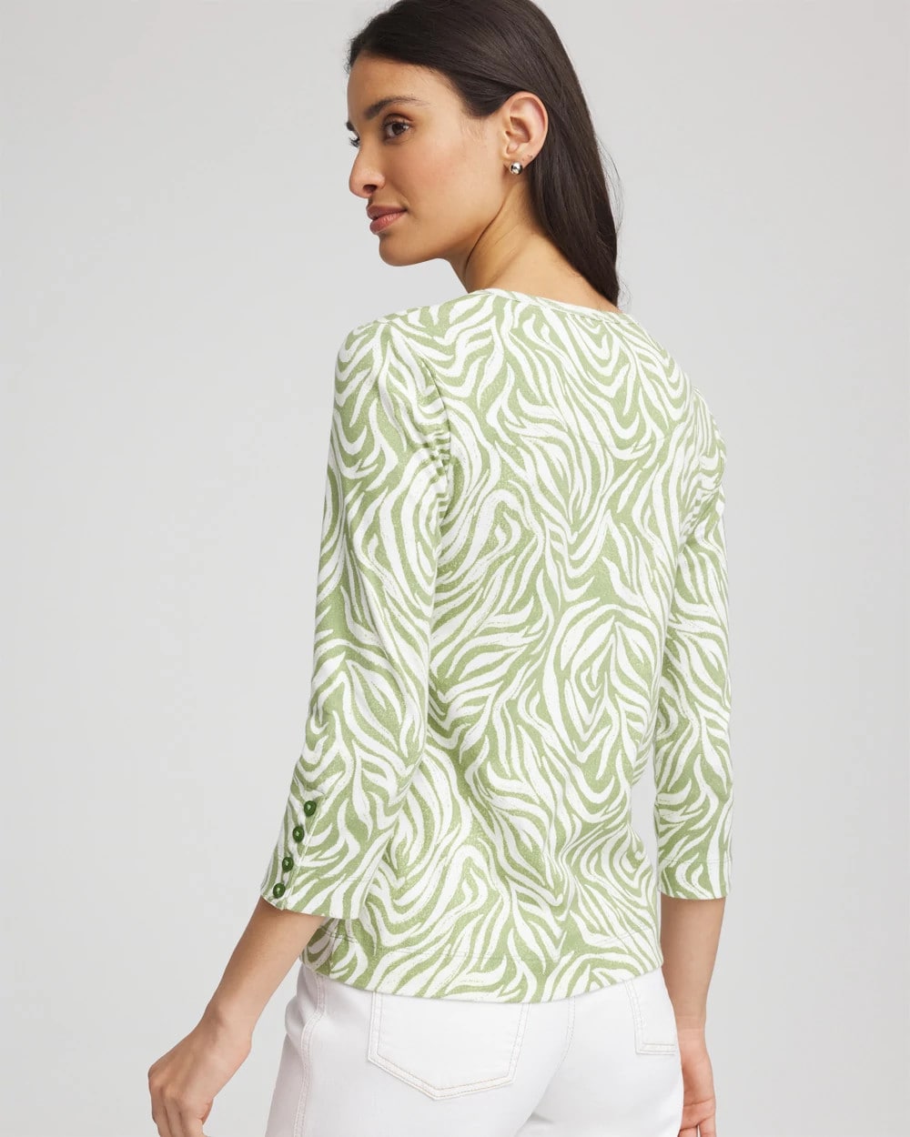 Chico's Pima Button Sleeve Tee GRASSY GREEN