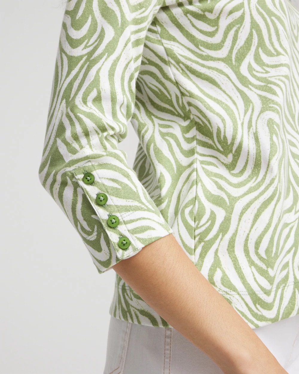 Chico's Pima Button Sleeve Tee GRASSY GREEN