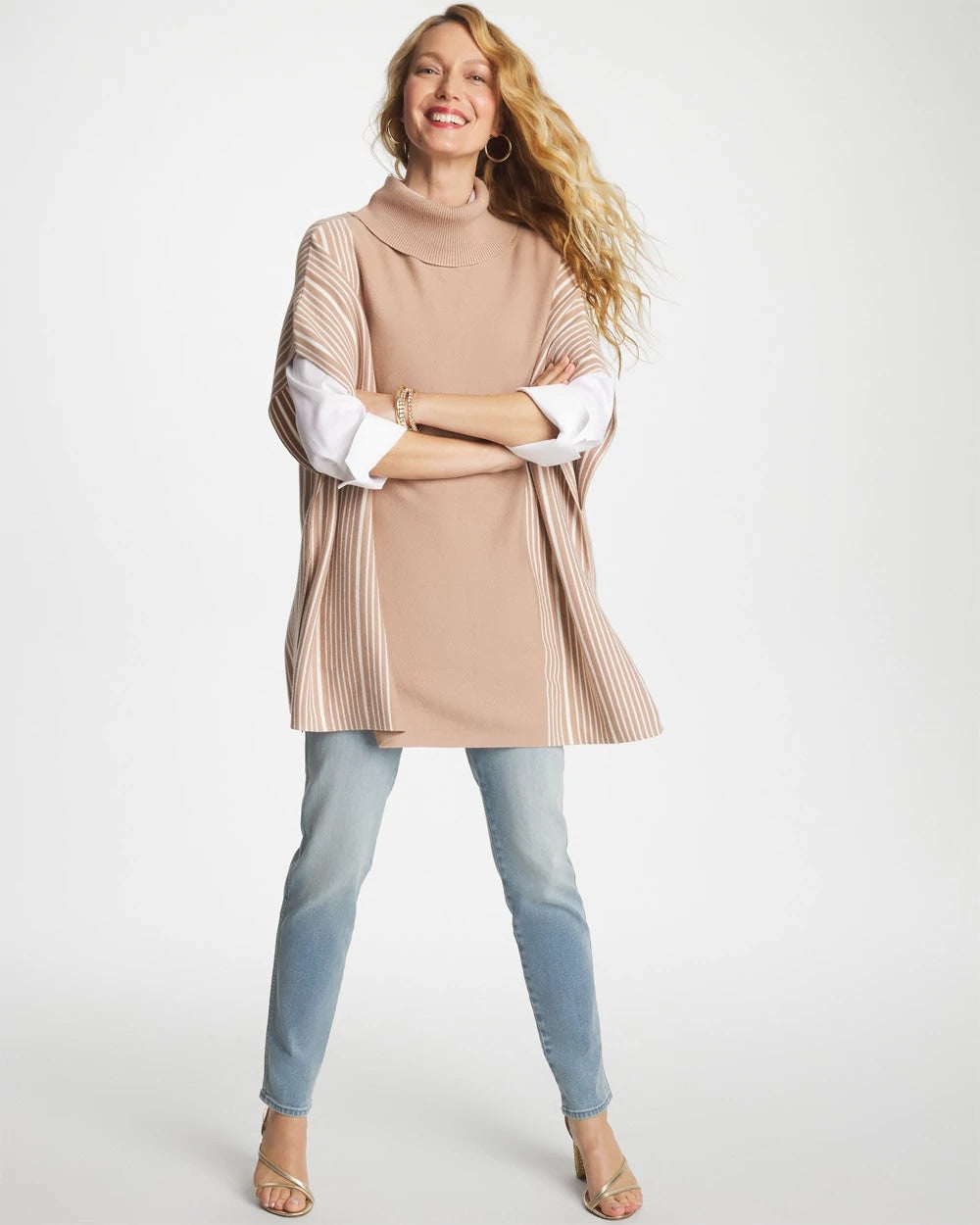 Chico's Turtleneck Sweater Poncho VANILLA CHAI