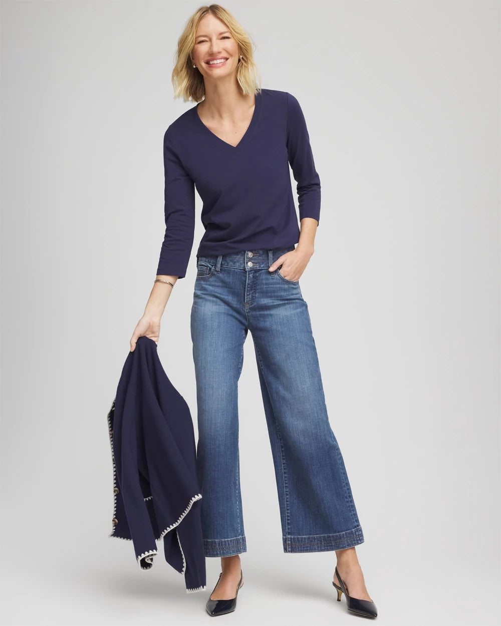 Chico's 3/4 Sleeve Perfect Tee PASSPORT BLUE