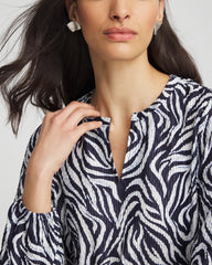 Chico's Zebra Waves Crinkle Top PASSPORT BLUE