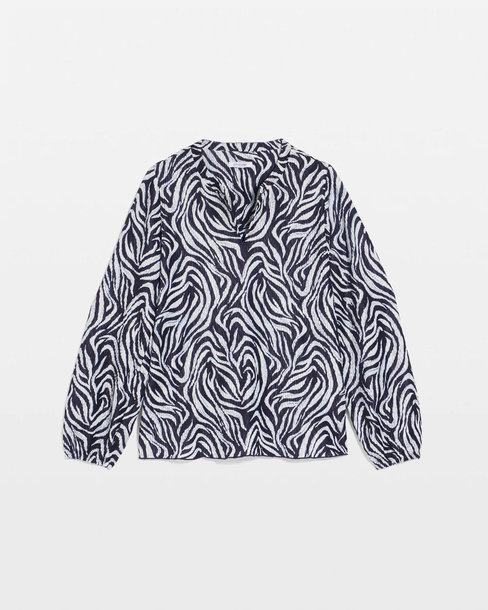 Chico's Zebra Waves Crinkle Top PASSPORT BLUE