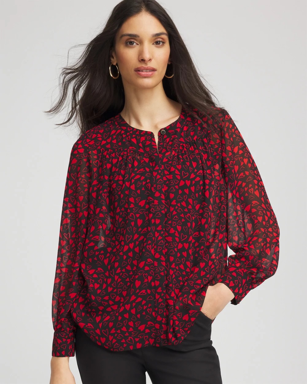Chico's Lover Girl Georgette Blouse LOVE LETTER RED