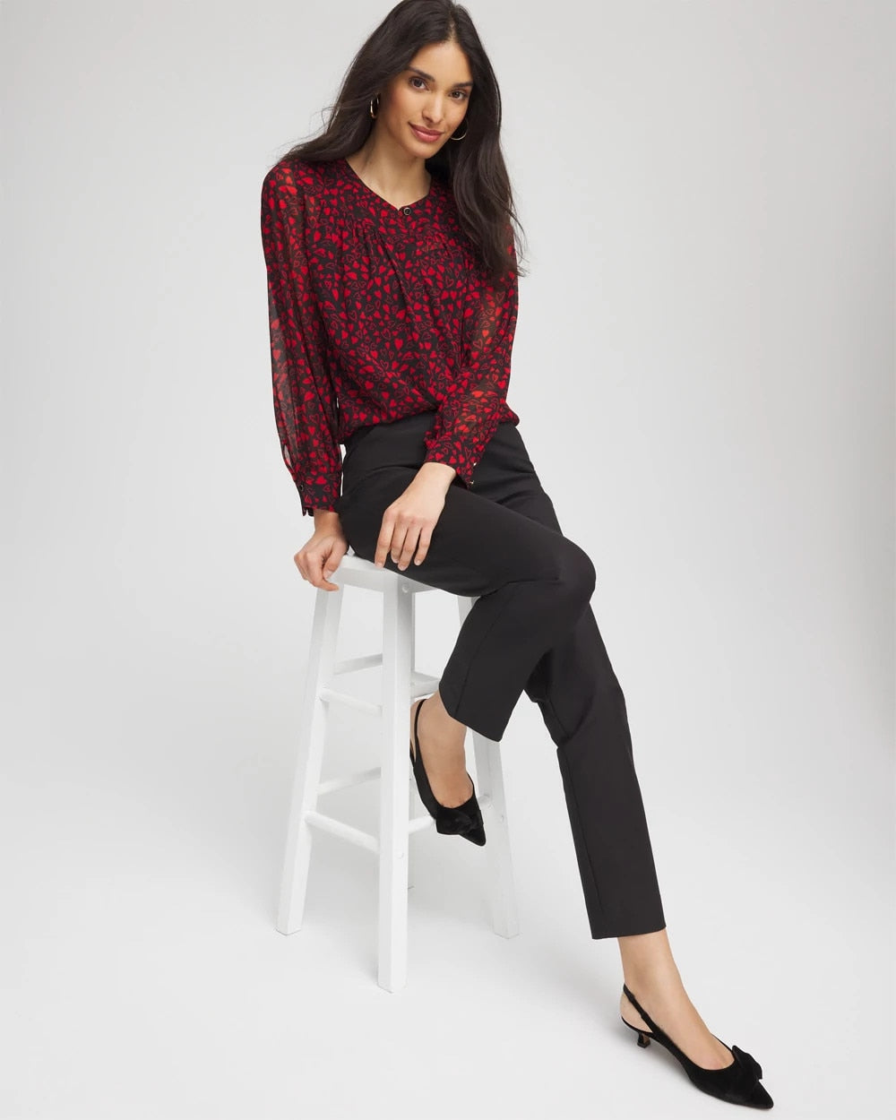 Chico's Lover Girl Georgette Blouse LOVE LETTER RED