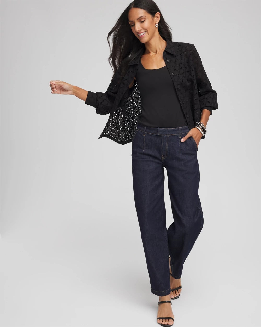Chico's Heart Eyelet Shirt BLACK