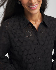 Chico's Heart Eyelet Shirt BLACK