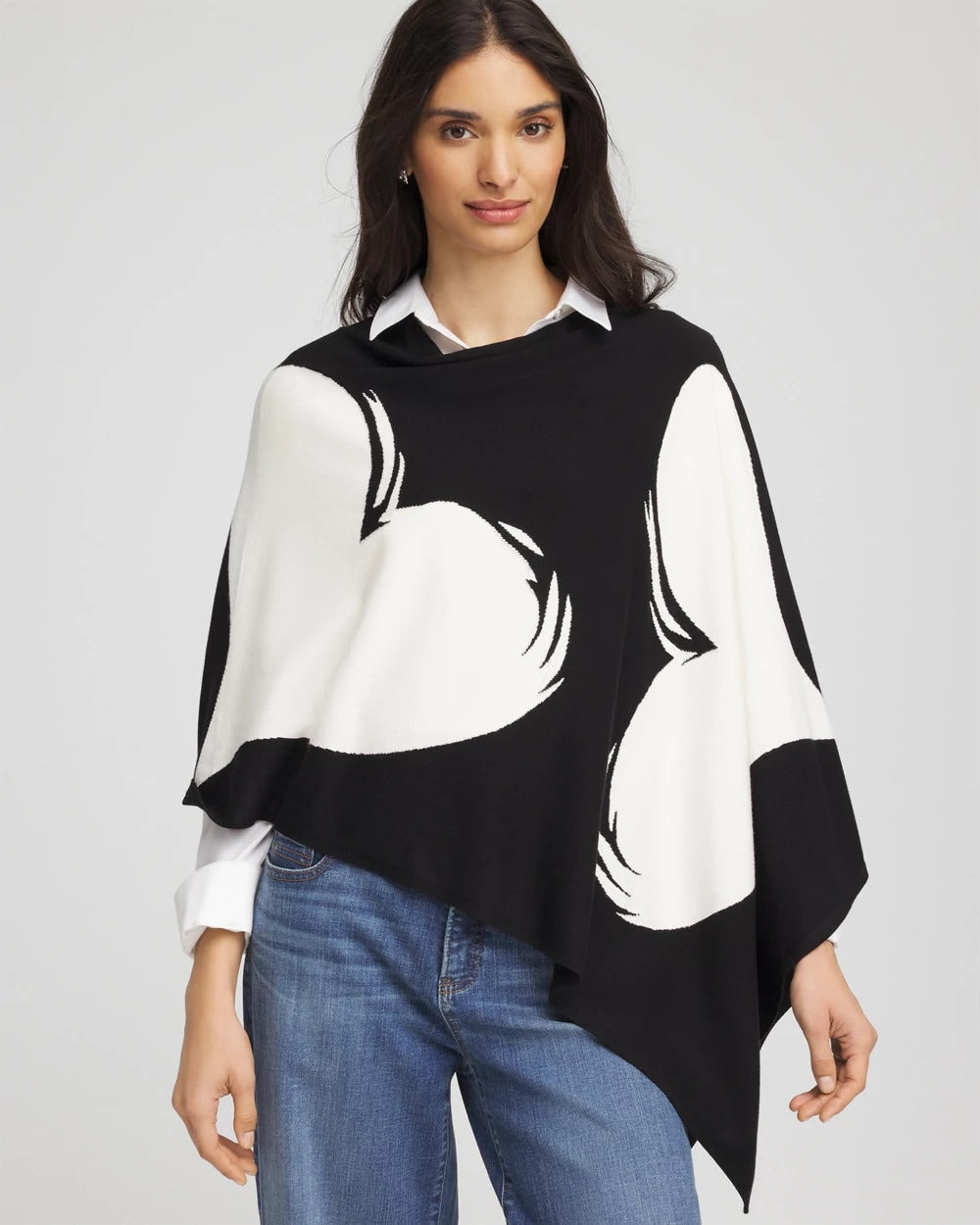 Chico's Love Brush Convertible Sweater Poncho BLACK