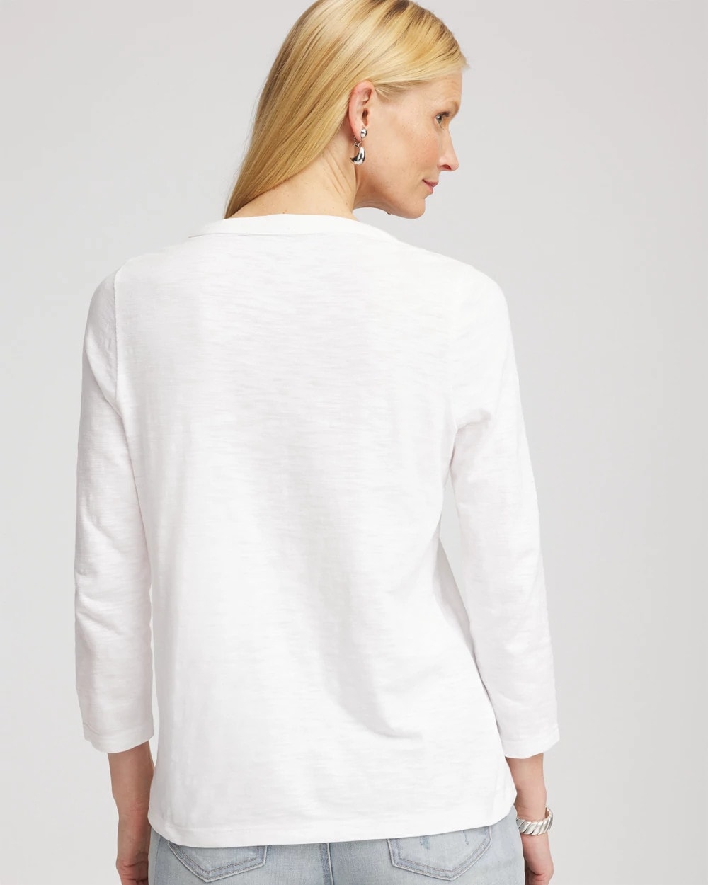 Chico's Slub Splitneck Button Tee ALABASTER