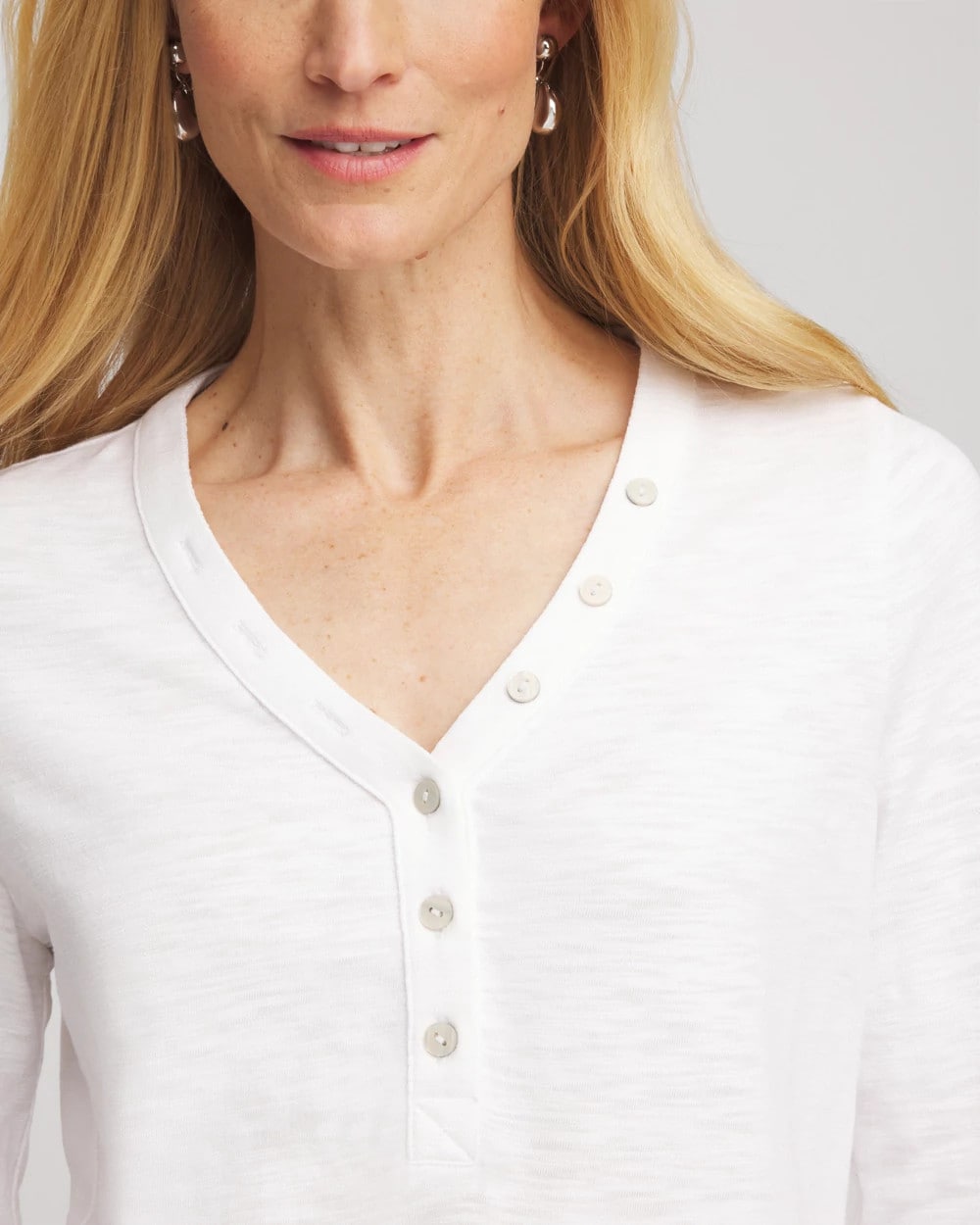 Chico's Slub Splitneck Button Tee ALABASTER