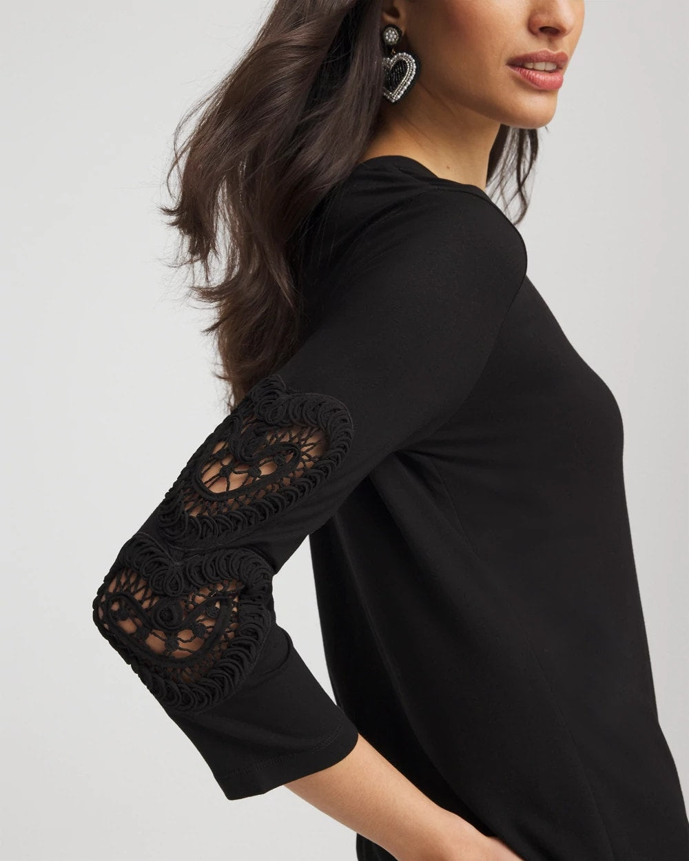 Chico's Heart Sleeve Detail Tee BLACK