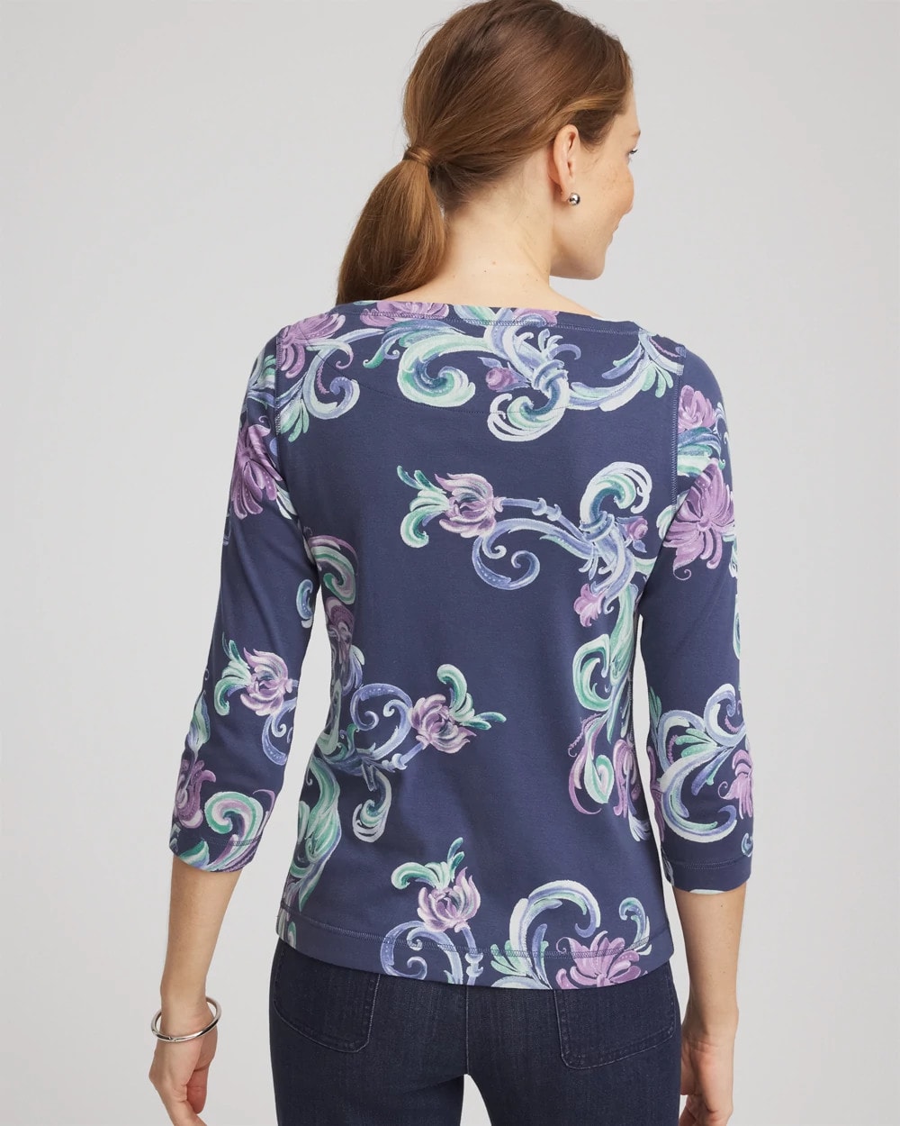 Chico's Pima 3/4 Sleeve Tee TEAL SHADOW