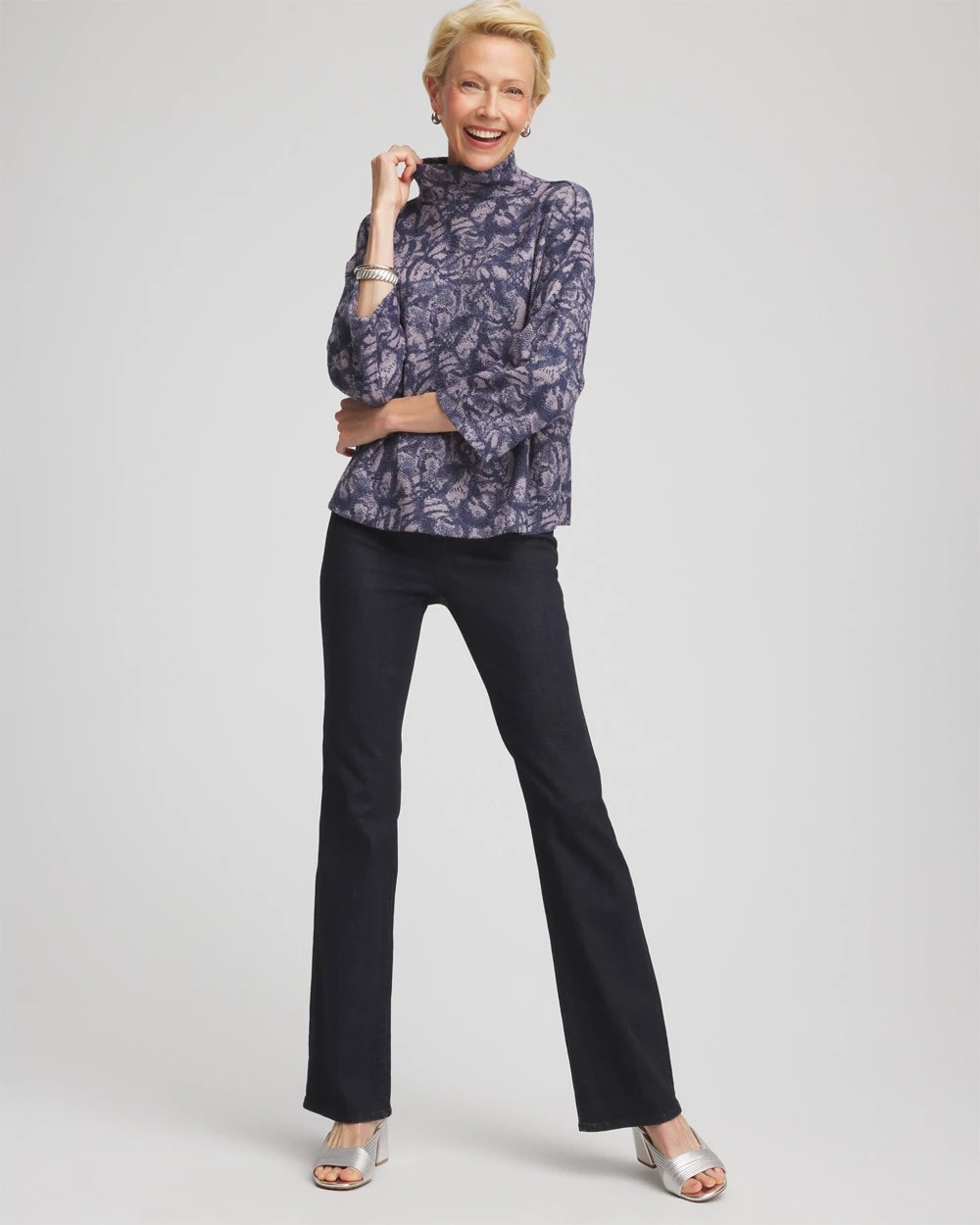 Chico's Animal Cozy Turtleneck INDIGO SKY
