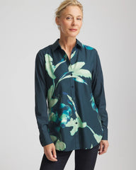 Chico's No Iron™ Glacial Flora Sateen Shirt TEAL SHADOW