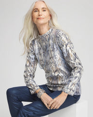 Chico's Sequin Reptile Funnel Neck tee CLASSIC NAVY