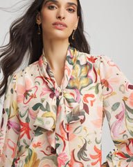 Chico's Floral Jacquard Tie-Front Blouse CASHEW