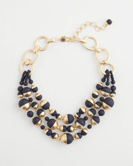 Chico's Gold & Navy Bead Necklace NAVY
