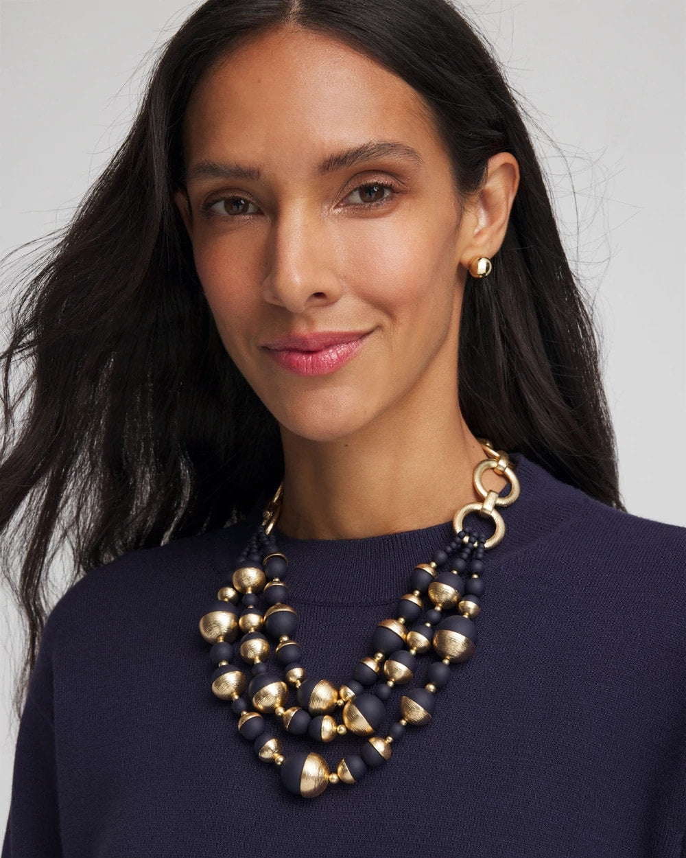 Chico's Gold & Navy Bead Necklace NAVY