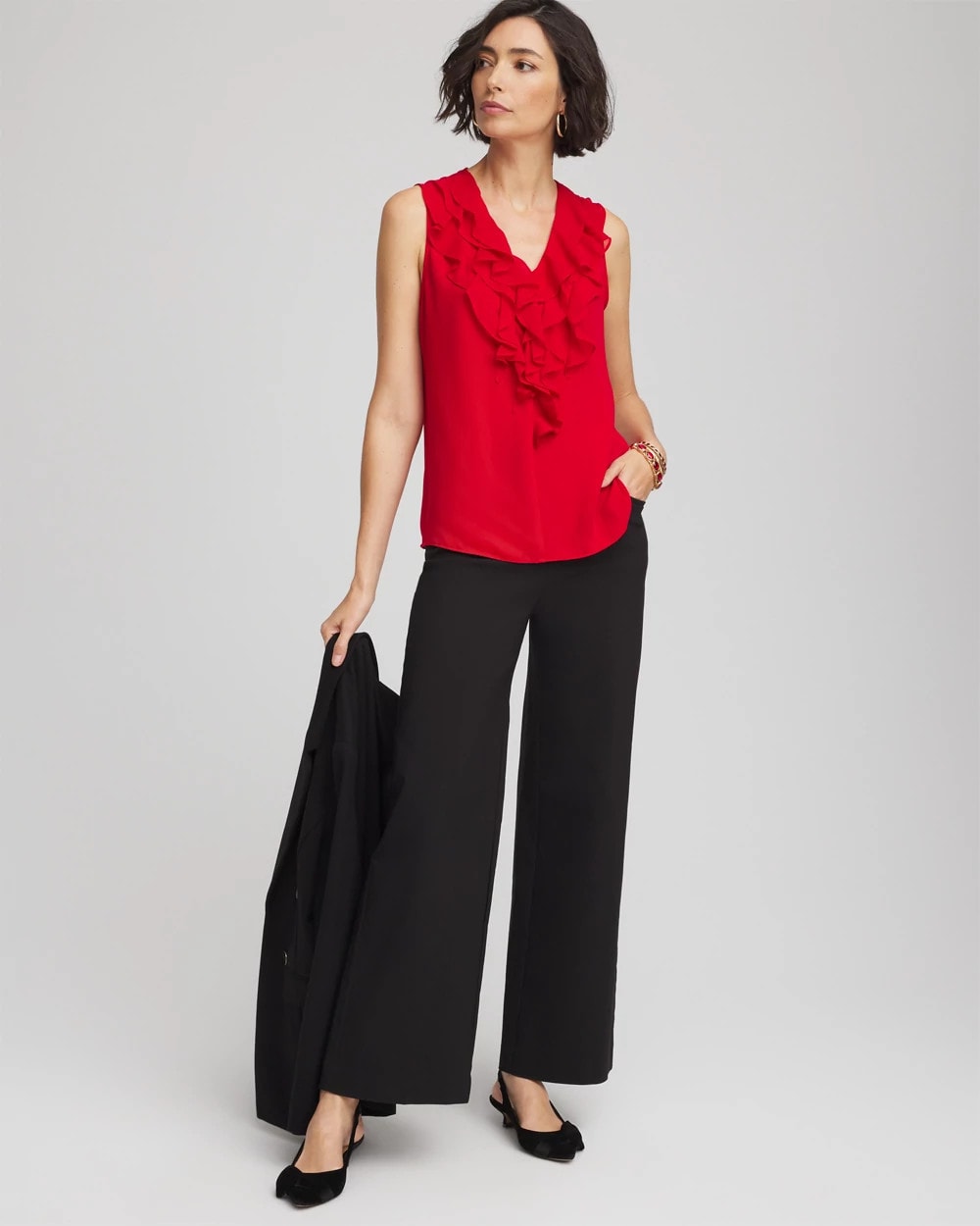Chico's Satin Ruffle Tank CARMINE RED