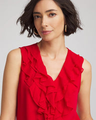 Chico's Satin Ruffle Tank CARMINE RED
